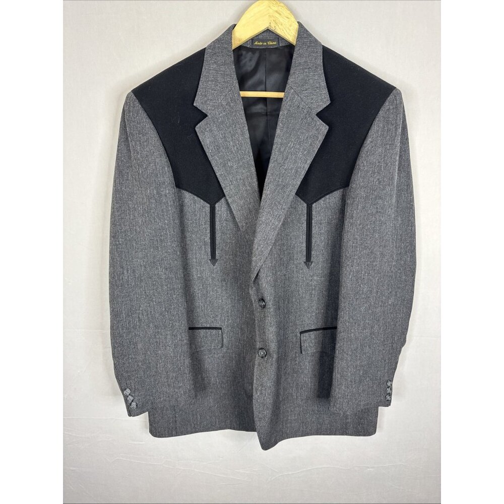 Vintage Circle S Dallas Western Blazer Gray Black Mens‎ 44R Yoke